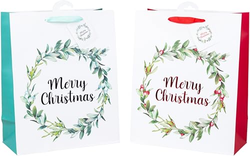 HEKU 24 XL Weihnachts-Geschenktaschen, 33x26x13cm I Merry Christmas Kranz mit Hotfoil-Veredelung I Zwei Farben I Inklusive Klappkärtchen I Hochwertiges Papier I Ideal für große Weihnachtsgeschenke HEKU 24 XL Weihnachts-Geschenktaschen, 33x26x13cm I Merry Christmas Kranz mit Hotfoil-Veredelung I Zwei Farben I Inklusive Klappkärtchen I Hochwertiges Papier I Ideal für große Weihnachtsgeschenke von Heku
