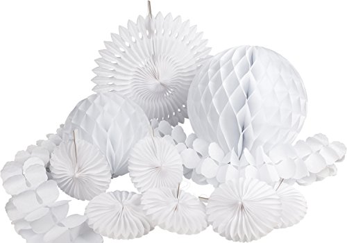 HEKU 30008-06: Party-Deko-Set mit Wabenbällen, Dekofächern und einer Girlande aus Papier, 10-teilig, weiß HEKU 30008-06: Party-Deko-Set mit Wabenbällen, Dekofächern und einer Girlande aus Papier, 10-teilig, weiß von Heku