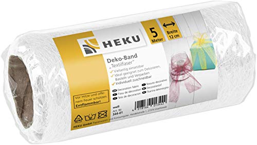 HEKU 30344-01: Textilfaser Deko-Band, weiß, 12cm, 5m x 12 cm von Heku