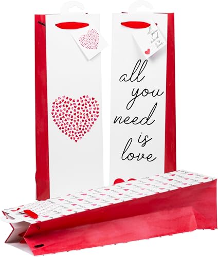 HEKU Premium Flaschentaschen "Love", 3 Stück I 40x12x10 cm I Edle UV-Lack-Veredelung I Ideal für Wein & Spirituosen I Umweltfreundlich & Wiederverwendbar von Heku