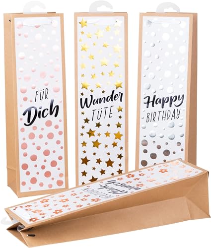 HEKU Premium Flaschentaschen "Nature Trend 2" mit Hotfoil-Veredelung, 4 Stück I 40x12x10 cm I Mit liebevollen Sprüchen | Ideal für Wein & Spirituosen I Umweltfreundlich & Wiederverwendbar von Heku