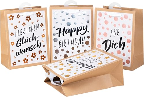 HEKU Premium Geschenktaschen "Nature Trend 2" mit Hotfoil-Veredelung, 4 Stück I 23x18x10 cm I Mit liebevollen Sprüchen | Umweltfreundlich & Wiederverwendbar von Heku