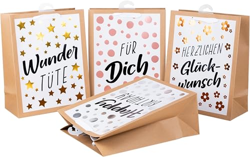 HEKU Premium XL-Geschenktaschen "Nature Trend 2" mit Hotfoil-Veredelung, 4 Stück I 33x26x13 cm I Nature Trend mit liebevollen Sprüchen | Umweltfreundlich & Wiederverwendbar von Heku