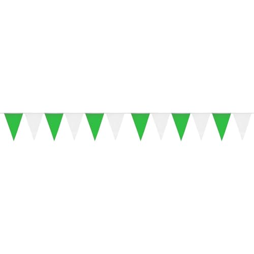 HEKU Wimpelkette grün-weiß mit 20 Wimpeln I Wetterfest,10 Meter Lang I Große, Auffällige Wimpel I Ideal für Veranstaltungen, mit Integriertem Befestigungsband (Packung mit 2) von Heku