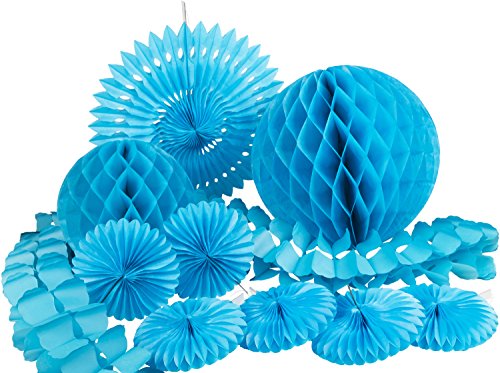 HEKU 30008-03: Party-Deko-Set mit Wabenbällen, Dekofächern und einer Girlande aus Papier, 10-teilig, türkis HEKU 30008-03: Party-Deko-Set mit Wabenbällen, Dekofächern und einer Girlande aus Papier, 10-teilig, türkis von Heku