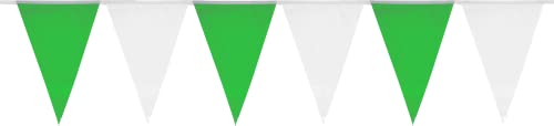 HEKU Wimpelkette grün-weiß mit 20 Wimpeln I Wetterfest,10 Meter Lang I Große, Auffällige Wimpel I Ideal für Veranstaltungen, mit Integriertem Befestigungsband von Heku