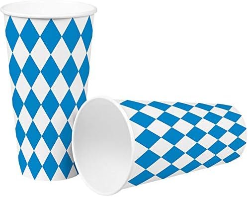 Heku Becher aus Pappe, Bayrisch Raute, 500ml, 50 Stück, Bayrische Dekoration, Bayrisches Fest, Blau-Weiß von Heku