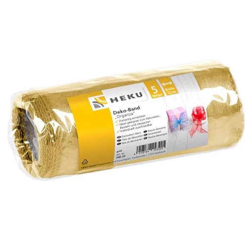 Heku Dekoband Organza 5m x 12 cm - zum Dekorieren, Verpacken und Basteln (Gold) von Heku