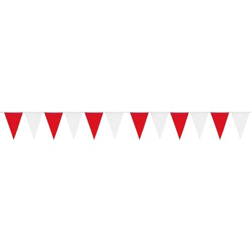 Heku Wimpelkette rot-weiß mit 20 Wimpeln I Wetterfest,10 Meter Lang I Große, Auffällige Wimpel I Ideal für Veranstaltungen, mit Integriertem Befestigungsband (Packung mit 2) von Heku