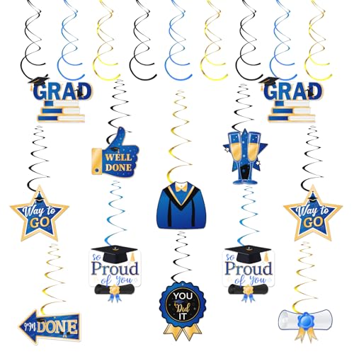 21 Stück hängende Wirbel zum Schulabschluss, Congrats Grad, Partyzubehör, Glückwünsche, hängende College, High School, Abschlussfeier, Party-Dekorationen, Blau und Gold 21 Stück hängende Wirbel zum Schulabschluss, Congrats Grad, Partyzubehör, Glückwünsche, hängende College, High School, Abschlussfeier, Party-Dekorationen, Blau und Gold von Helewilk
