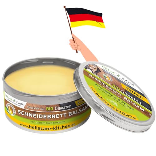 HeliaCARE Schneidebrett Balsam - BIO Holzwachs Lebensmittelecht - Bienenwachs Holzpflege aus Deutschland - Holzbalsam für Schneidebretter - Farb- und geruchlose Holzpolitur (150ml) von HeliaCARE