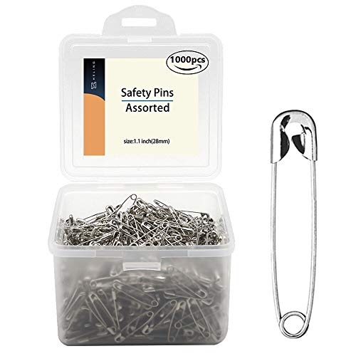1000 Stück – Sicherheitsnadeln, 2.8 cm Sicherheitsnadeln, Metall, silberfarben, Nähnadeln, Kleidungsklammern, Werkzeug, 28 mm, Nähzubehör-Set für Babykleidung, Schmuckherstellung (2.8 cm) von HPGJLEE