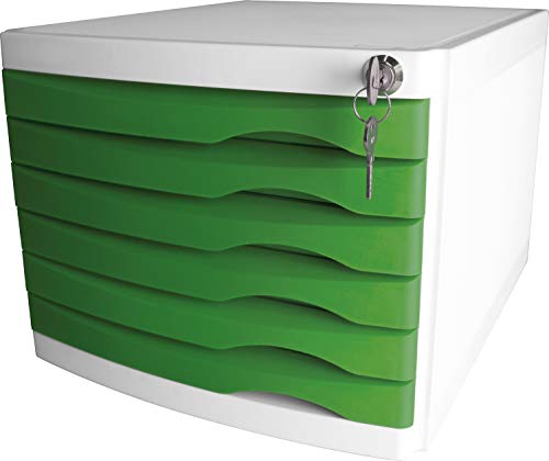 Helit H6128352 - Schubladenbox „the safe“, abschließbar, 6 Schübe für Format DIN A4, grün, 1 Stück von Helit