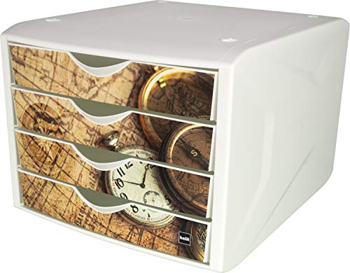 Helit H6129675 - Schubladenbox "the chameleon", 4 Schubladen, für Format DIN A4, Weltkarte, 1 Stück von Helit