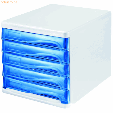 Helit Schubladenbox 5 Schübe blau transluzent/lichtgrau von Helit