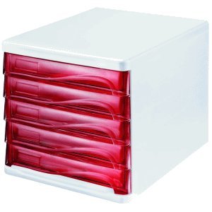 Helit Schubladenbox 5 Schübe rot transluzent/lichtgrau von Helit
