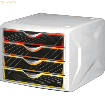 Helit Schubladenbox Chameleon A4-C4 4 Schubladen geschlossen weiß/farb von Helit