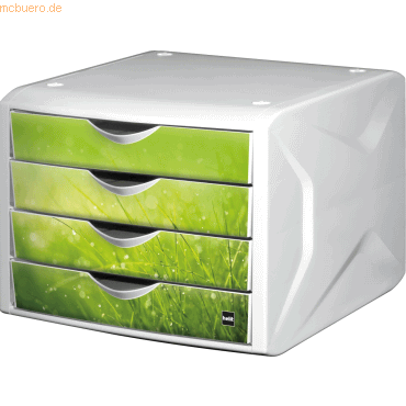 Helit Schubladenbox Chameleon A4-C4 4 Schubladen geschlossen weiß/grün von Helit