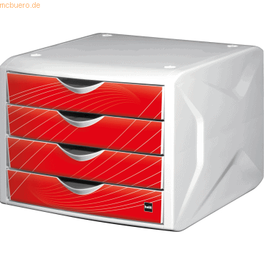 Helit Schubladenbox Chameleon A4-C4 4 Schubladen geschlossen weiß/rot von Helit