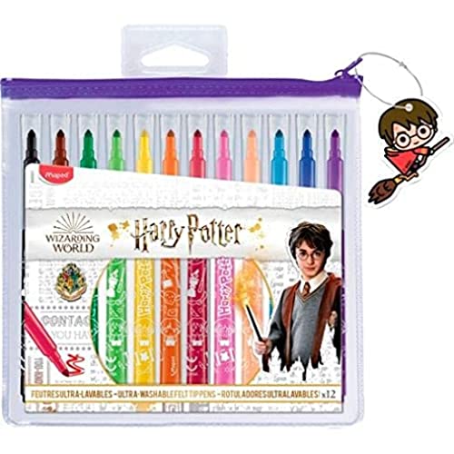 Maped Long Life Harry Potter Filzstifte, 12 Filzstifte, extrem waschbar und langlebig, mittlere Spitze, Blockierspitze, lebendige Farben, ideal für Schulanfang, wiederverwendbar, Federmäppchen von Maped