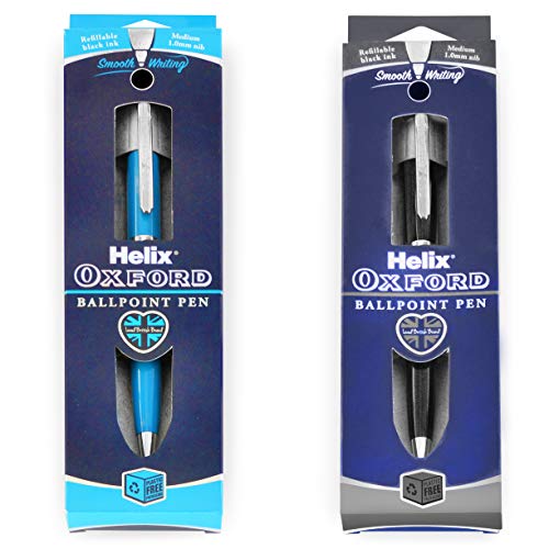 Helix Oxford Premium Kugelschreiber – Graphit und hellblauer Schaft – 1,0 mm Spitze – schwarze Tinte – 2 Stück von Helix