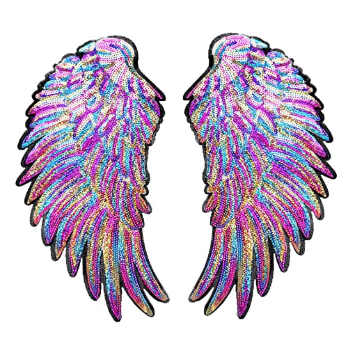 Hellery 1 Paar Regenbogen Pailletten Aufnäher Patches für Jacken, Aufbügler zum aufbügeln Engel-, 27 x 15 cm von Hellery