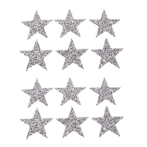 Hellery 12 Stück Aufbügler Silber Stern Applikation Aufnäher Pailetten verzieren Bügelbild zum aufbügeln auf Kleidung, T-Shirt, Taschen, Schuhe von Hellery