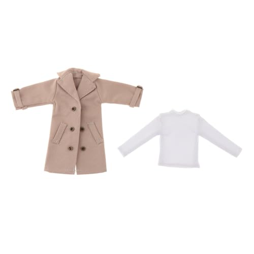 Hellery 2 Stücke Actionfigur Kleidung Windjacke Langer Mantel Langarmhemd Und Puppen Zubehör Im Maßstab 1/12 Aus Stoff für Männliche Figuren für Sammler Und, Khaki von Hellery