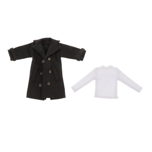 Hellery 2 Stücke Actionfigur Kleidung Windjacke Langer Mantel Langarmhemd Und Puppen Zubehör Im Maßstab 1/12 Aus Stoff für Männliche Figuren für Sammler Und, Schwarz von Hellery