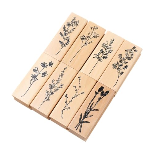 Hellery 8 Teiliges Stempelset Aus Holz mit Pflanzen Und Blumenmotiv, 6,3 X 2 X 2,5 Cm, Zubehör, 8 Verschiedene Muster für Tagebücher, Tagebücher, Vielseitig Hellery 8 Teiliges Stempelset Aus Holz mit Pflanzen Und Blumenmotiv, 6,3 X 2 X 2,5 Cm, Zubehör, 8 Verschiedene Muster für Tagebücher, Tagebücher, Vielseitig von Hellery
