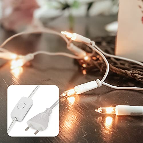 hellum Lichterkette innen strombetrieben, mini Lichterkette 20er Birnen klare warme Lichter, beleuchtete 2,85m, Kabel weiß Lichterkette 20 lichter mit Stecker für Weihnachten 832051 von hellum