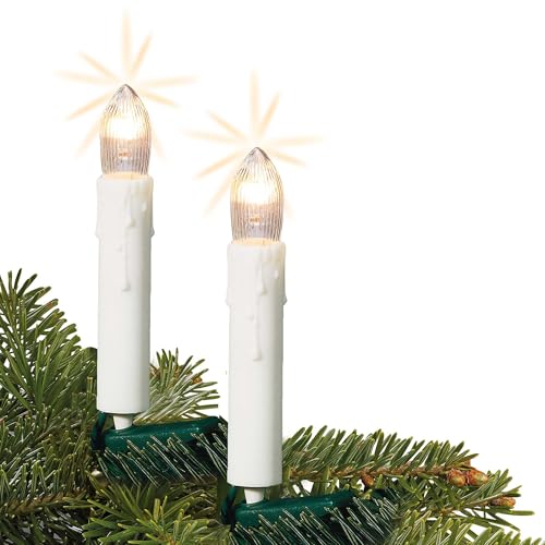 hellum Lichterkette Kerzen Weihnachtsbaum, Kerzen Lichterkette innen mit Clip, 30 Lichter, beleuchtete Länge 1160cm, Abstand 40cm Kabel grün Schaft weiß, Zuleitung 1,5m, für Innen mit Stecker 613018 von hellum