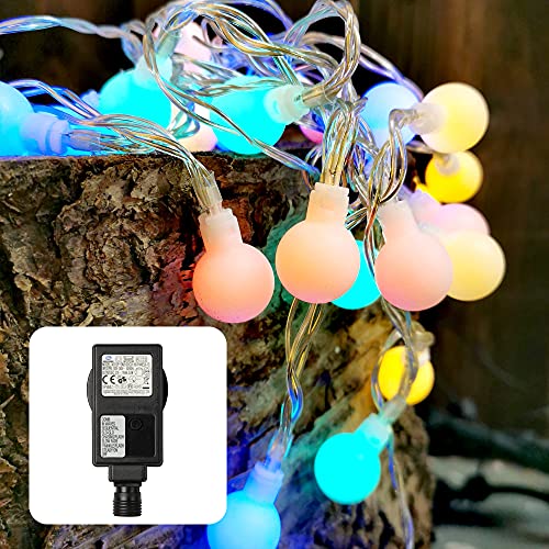 hellum LED Kugel Lichterkette Bunt, Partybeleuchtung mit 100 LED Kugeln, IP44 Außen-Transformator und 8 Lichtmodi, außen & innen zu Weihnachten, Party-Deko, Garten, Sommer, 523461 von hellum