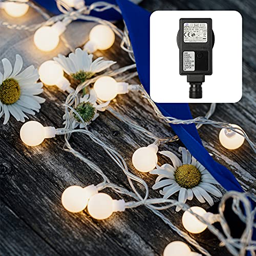 hellum LED Kugel Lichterkette Warmweiß, Partybeleuchtung mit 100 LED Kugeln, IP44 Außen-Transformator und 8 Lichtmodi, außen & innen zu Weihnachten, Party-Deko, Garten, Sommer, 523454 von hellum