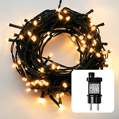 HELLUM LED Lichterkette Außen mit Timer I 3,9m 40 LED I Lichterkette bernstein (klassisch warmweiß) I Lichterkette LED strombetrieben mit Stecker I Weihnachtsbaumbeleuchtung mit Kabel in grün I 576580 von hellum