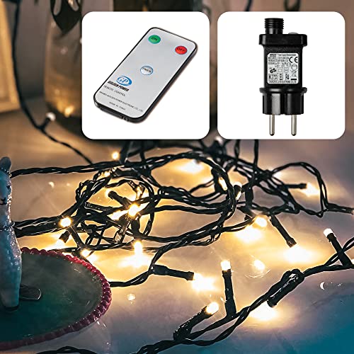 hellum LED Lichterkette Außen mit Timer I 17,9m 180 LED I Lichterkette warmweiß mit Fernbedienung I Lichterkette LED strombetrieben mit Stecker I Weihnachtsbaumbeleuchtung mit Kabel in grün I 577150 von hellum