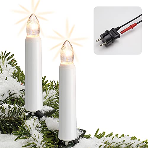 Hellum Lichterkette Weihnachtsbaum Made-in-Germany Christbaumbeleuchtung Kerzen Lichterkette außen mit Clip, 20 Lichter beleuchtete Länge 1900cm, Kabel grün Schaft weiß, für Außen mit Stecker 842012 von hellum