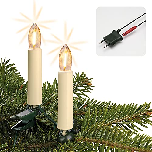 Hellum LED Lichterkette Weihnachtsbaum Made-in-Germany, Tannenbaum Lichterkette mit Clip, 20 Lichter, beleuchtete Länge 1330cm, Kabel grün Schaft weiß, für innen mit teilbarem Stecker 814019 von hellum