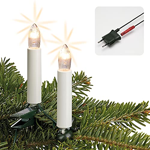 Hellum Lichterkette Weihnachtsbaum innen Made in Germany, Christbaumbeleuchtung mit Clips, 30 Lichter, 2030 cm beleuchtet, grünes Kabel und weißer Schaft, für Innenbereich mit teilbaren Stecker 813012 von hellum