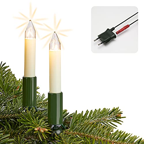 hellum LED Lichterkette Weihnachtsbaum Made-in-Germany, Tannenbaum Lichterkette mit Clip, 10 Lichter, beleuchtete Länge 630 cm, Kabel grün Schaft weiß, für Innen mit teilbarem Stecker ‎805222 von hellum