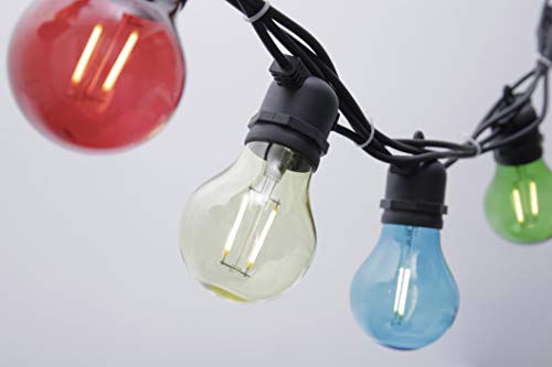 hellum LED Party Lichterkette außen dimmbar mit Timer, LED Glühbirnen Lichterkette mit Fernbedienung beleuchtete 4,5m, 10 Lampen Bunt Partybeleuchtung für Biergarten Zimmer 578638 von hellum