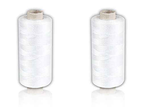 * 2 x weiße Nähgarn-Spulen 500 m Faden | Polyester-Nähmaschinengarn auf umweltfreundlicher Papp-Rolle von Helmecke & Hoffmann