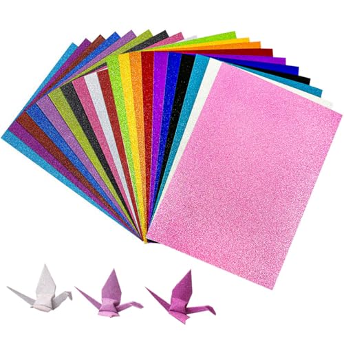 Glitzerpapier zum Basteln, Bunt Glitzer Papier, Tonpapier, 25 Blatt Glitterkarton, Bastelkarton, Geeignet für Bastelkurse und Verschiedene Bastelideen, 250g/m², Zufällige Farben(Nicht Selbstklebend) von Helweet