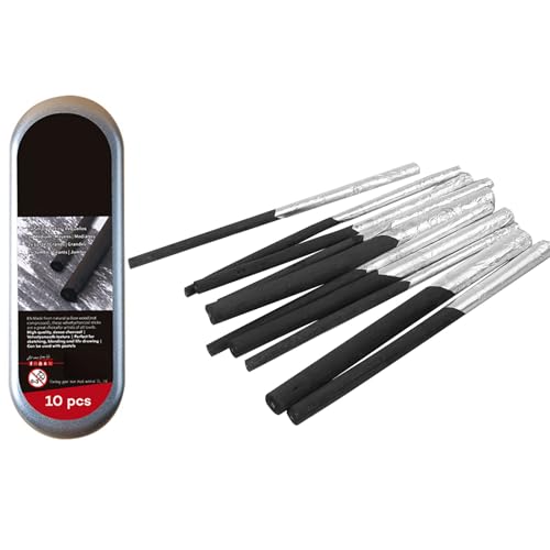 Helweet Zeichenkohle Set, Kohlestifte in Schwarz, Charcoal Sticks, 10 Stück Willow Sketch Kohlestifte, Sketch Charcoal Pencils, Weidenkohle, zum Zeichnen, Skizzieren und Kunst, 4 Verschiedene Größen von Helweet