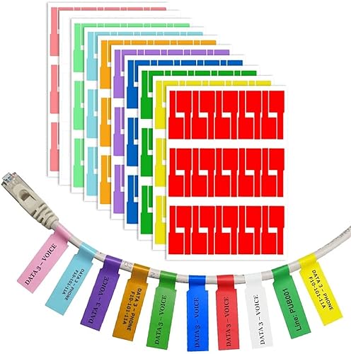 Kabelaufkleber, Kabel Etiketten, Kabelbeschriftung, 300 Stück Selbstklebend Kabeletikett, UV-beständige Wasserdicht Reißfest Haltbar Kabel Aufkleber für Laserdrucker, 10 Farben 10 Blatt von Helweet