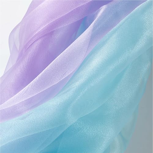 Organza Stoffe zum Nähen, Leichter Glanz Stoff, Glanz Satin, Hochzeitsstoff Dekostoff, Kostümstoff, für Vorhänge, Tischdekorationen, Hochzeitsdekorationen, 2 Stück, Blau + Lila(1.5 x 1m) von Helweet