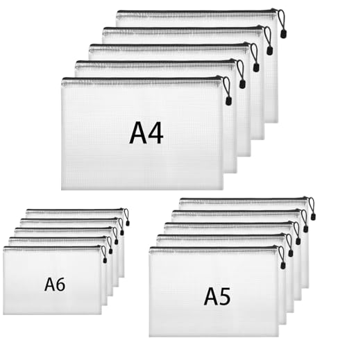 15 Stück Dokumententasche A4+A5+A6, Dokumentenmappe mit Reißverschluss Wasserdichte Reißverschlusstasche Dokumententaschen für Datei Testpapiere Quittungen Kosmetika, Schwarz von Hemiks
