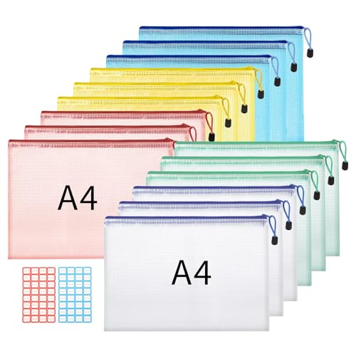 15 Stück Dokumententasche A4, Wasserdichte Reißverschlusstasche Dokumentenmappe mit Reißverschluss Dokumententaschen für Datei Prüfungsunterlagen Bücher Quittungen (5 Farben) von Hemiks
