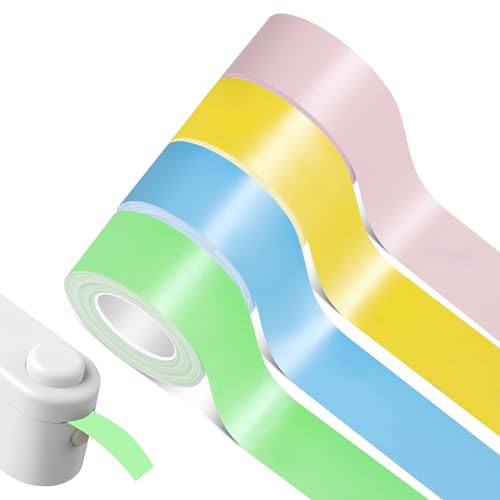 4 Rollen Thermo-Etikettenband für L1/Q1/M1 Etikettendrucker, 16 mm x 4 m Kompatibel Etikettenband, Selbstklebende Etikettenband (Gelb, Grün, Rosa, Blau) von Hemiks