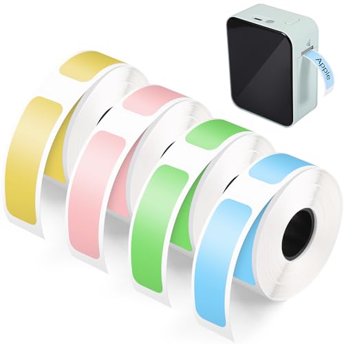 4 Rollen Thermo-Etikettenband für P15/P12/P11/L12 Etikettendrucker, 12 x 40 mm Kompatibel Etikettenband, Wasserdicht Selbstklebende Etikettenband-Gelb, Grün, Rosa, Blau von Hemiks